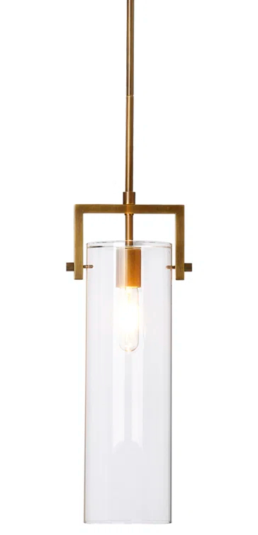 Cambrai Sleek Glass and Antique Brass Linear Pendant Light