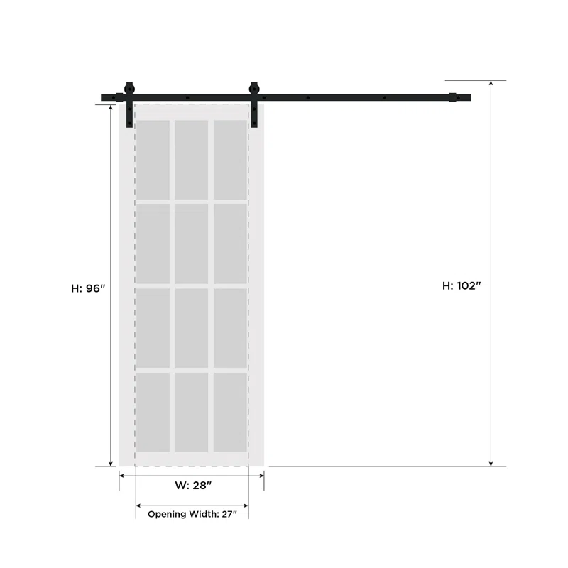 SARTODOORS Quadro Paneled Wood Barn White Door with Installation Hardware Kit