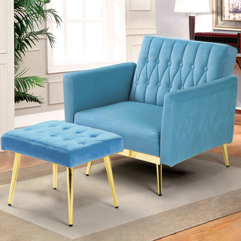 Everly Quinn Siemon Velvet Accent Chair with Ottoman