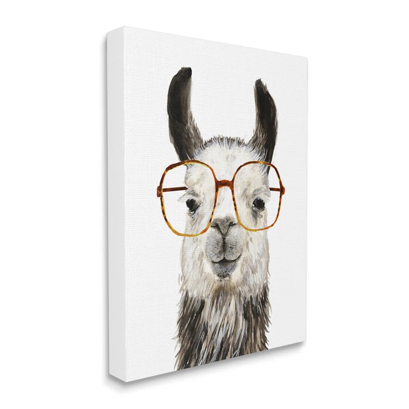 Stupell Industries Au-573-Canvas " Llama Farm Animal Eyeglasses " by Victoria Borges