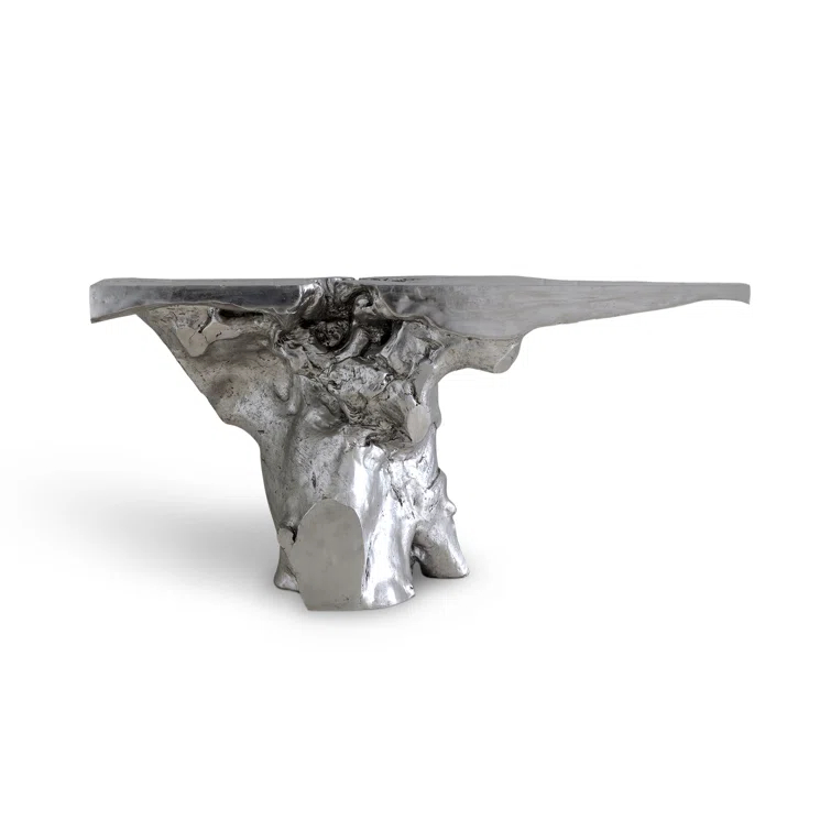 Silver Leaf Rectangular Contemporary Console Table
