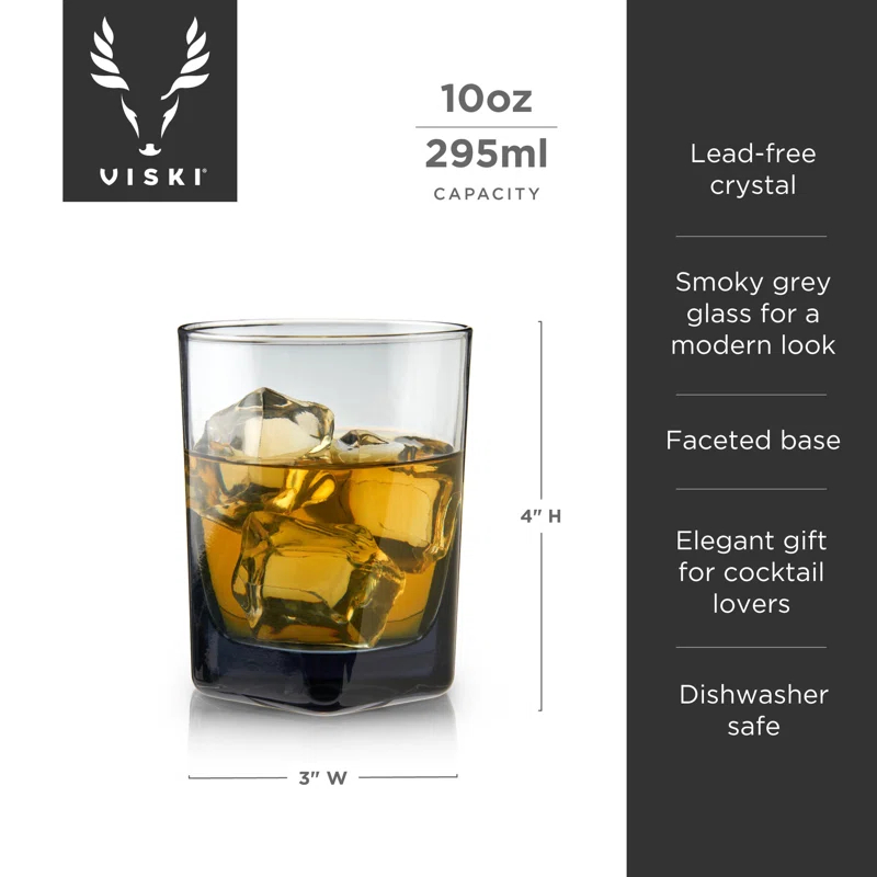 Viski Hexagonal Crystal Double Old Fashioned Glasses in Smoke (Set of 2)