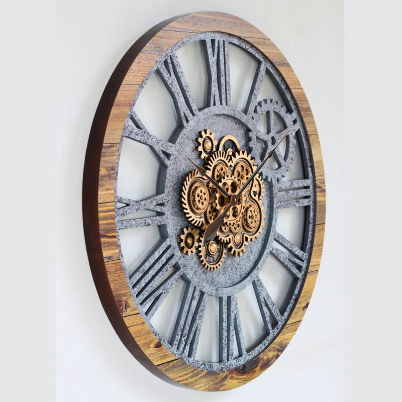 The Gears Clock Wall Clock 36" Round Oversized for Living Room decor with Real Moving Gears America Collection