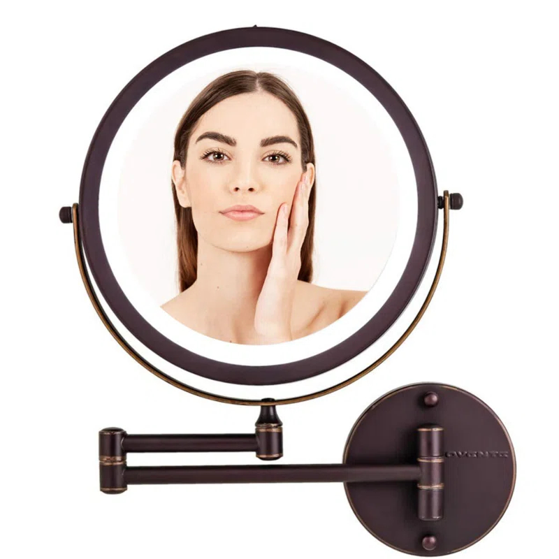 Ovente OVENTE 7" Lighted Wall Mount Makeup Mirror with 1X/10X Magnification, Cordless Double Sided Magnifying Round Vanity Mirror, 360° Swivel Design, Extendable and Folding Arm, Antique Bronze MFW70ABZ1X10X