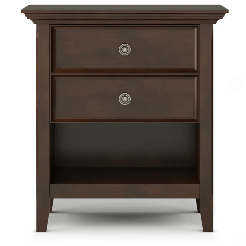 Simpli Home Amherst 24"W 2-Drawer Solid Wood Nightstand with Open Shelf