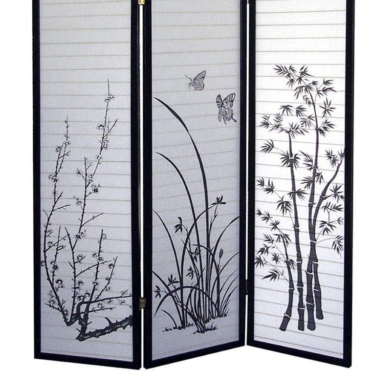 Myhomekeepers 70" Tall 3-Panel Screen / Room Divider, Floral Design With Black Finish