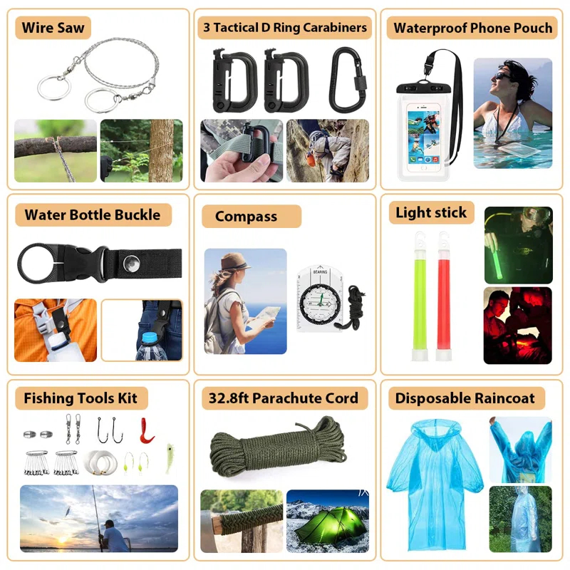 Arlmont & Co. Survival Kit, 250 Piece Survival Gear First Aid Kit With Molle System Compatible Bag And Emergency Tent, Earthquake Emergency Kit, Outdoor Adventure, Hiking, Hunting, Gift For Men And Women
