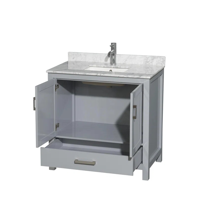 Wyndham Collection Sheffield 36" Freestanding Single Bathroom Vanity with Marble Top