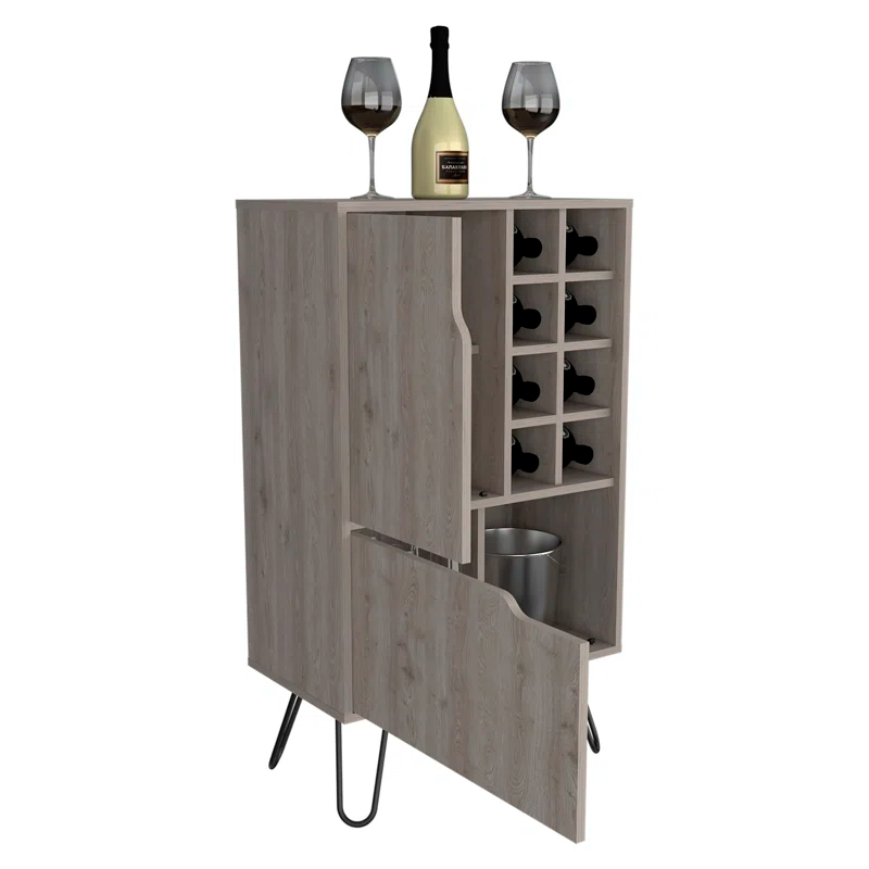 George Oliver Zamna L Bar Single Door Cabinet with Eight Wine Cubbies and Four Legs