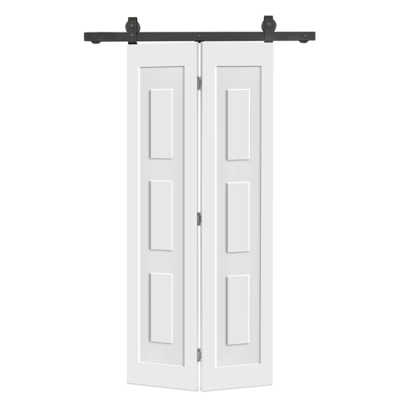 Calhome 3 Panel Shaker Composite Bi-Fold Door with Sliding Barn Door Hardware Kit