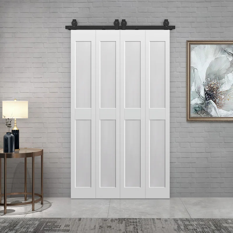 Calhome 2 PANEL Shaker Composite Double Bi-Fold Door with Barn Door Hardware Kit