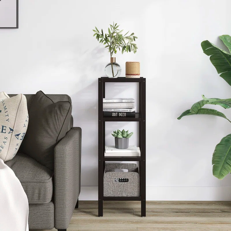 Bathroom Storage Shelf, 4-Tier Bamboo Rack Organizer, Multifunctional Shelving Unit For Living Room Bedroom Kitchen (Black)