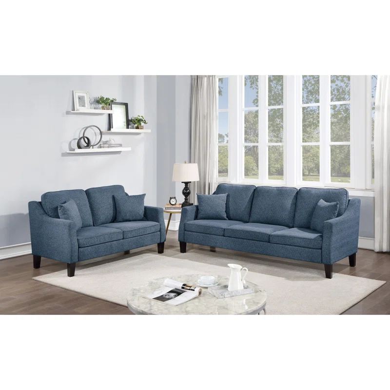 Navy Blue Chenille 2-Piece Sofa and Loveseat Set