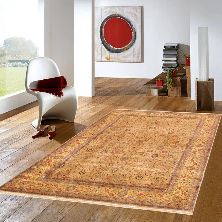 Pasargad Tabriz Oriental Hand-Knotted Wool/Silk Beige/Rust/Navy Area Rug