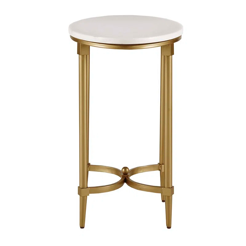 Bordeaux Marble Top Oval Gold Metal End Table