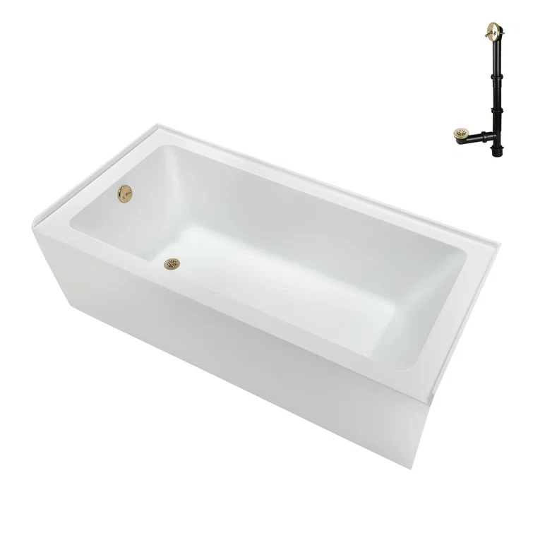 Streamline Bath Streamline 60 in. x 30 in. Acrylic Left-Hand Drain Alcove Bathtub in Glossy White With External Drain NAL-5320-PBR
