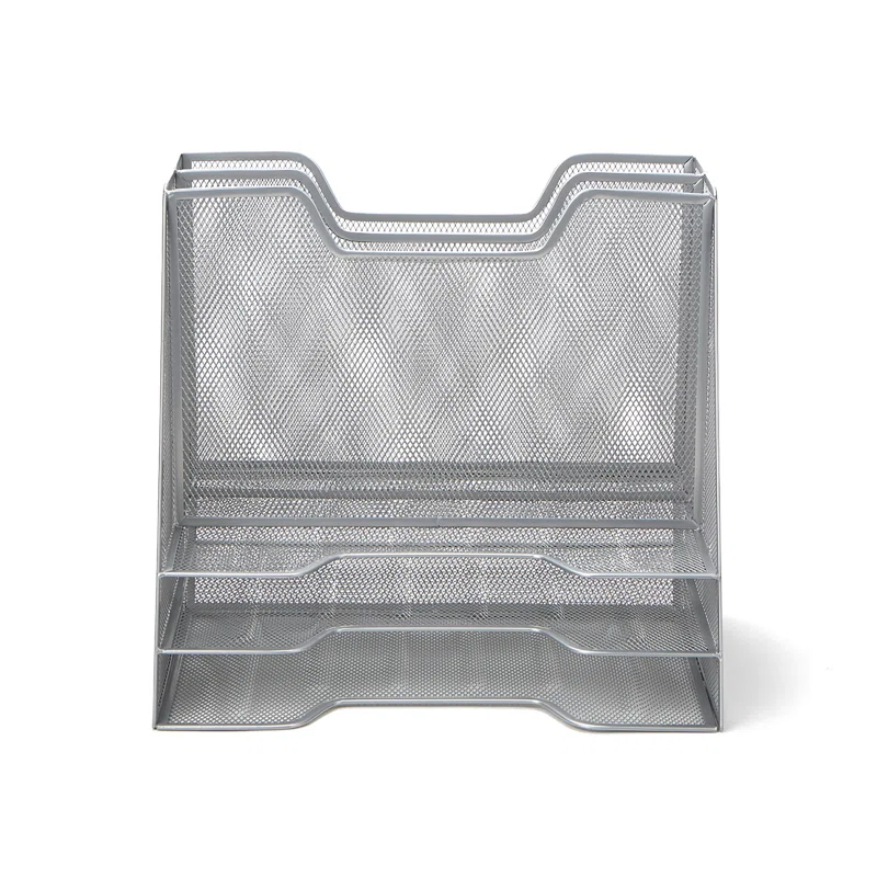 Inbox Zero Desktop Organizer, Vertical File Holder, Paper Trays, Office, Metal Mesh, 12.5"L x 11.5"W x 9.5"H