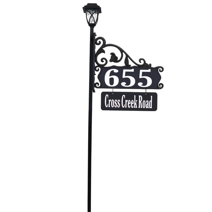 Address America Double-Sided Reflective Boardwalk Lawn Address Sign With Name Rider And LED Solar Light on 58" Pole