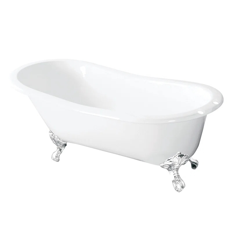 Kingston Brass Tazatina 54-Inch Cast Iron Oval Single Slipper Clawfoot Tub (7-Inch Faucet Drillings)