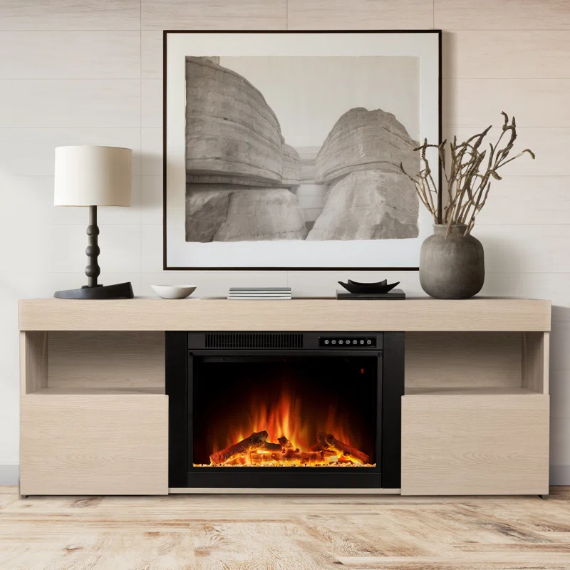 COWSAR COWSAR TV Stand for TVs up to 60" with Electric Fireplace with Remote Control,Adjustable Real 3d Flame Brightness