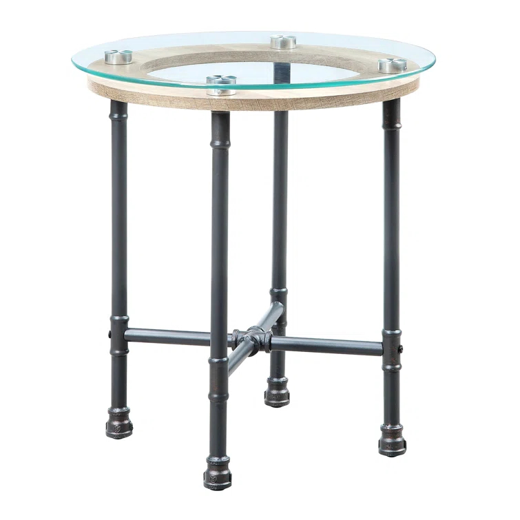 Williston Forge Brantley Industrial 22"Dia Round End Table in Clear & Sandy Gray