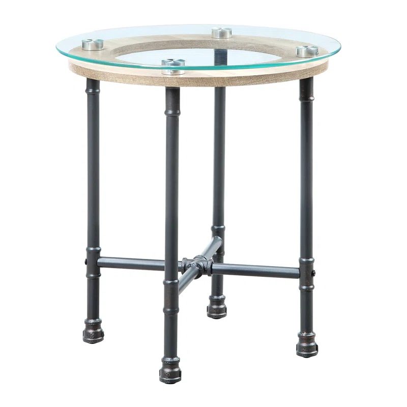 Williston Forge Brantley Industrial 22"Dia Round End Table in Clear & Sandy Gray
