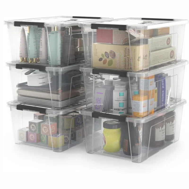Rebrilliant Clear Storage Latch Bins, 6-Pack Storage Organizer Box With Handle And Lids, 5-Litre