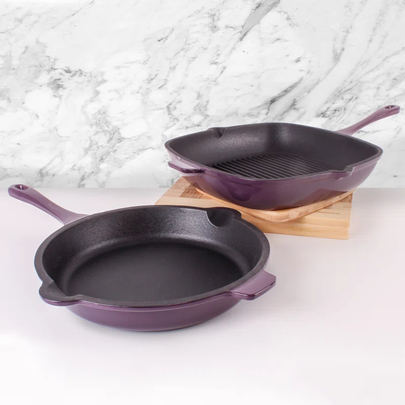 BergHOFF BergHOFF Neo 2Pc Cast Iron Cookware Set with Fry Pan and Grill Pan Set