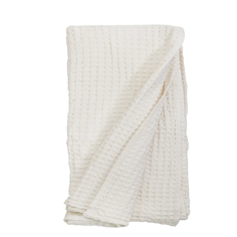 Zuma Cotton Waffle Weave Blanket by Pom Pom at Home - Cream / Queen