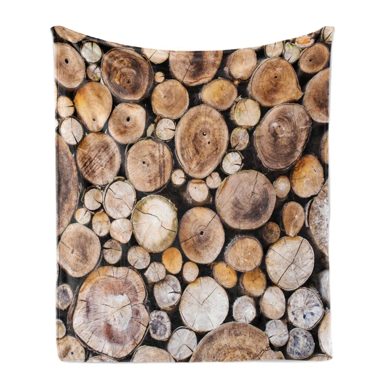 Ambesonne Ambesonne Rustic Fleece Throw Blanket Wooden Logs Oak Tree Pale Sand Brown