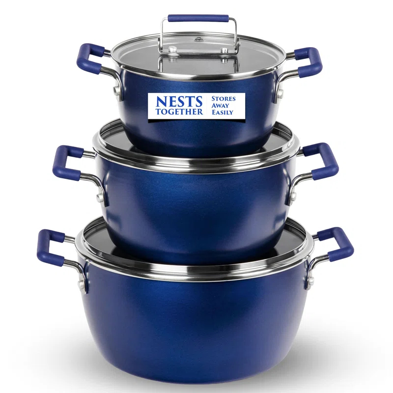 Granitestone Granitestone 6 Piece Stackable Nonstick Nesting Pots with Lids, Dishwasher Safe