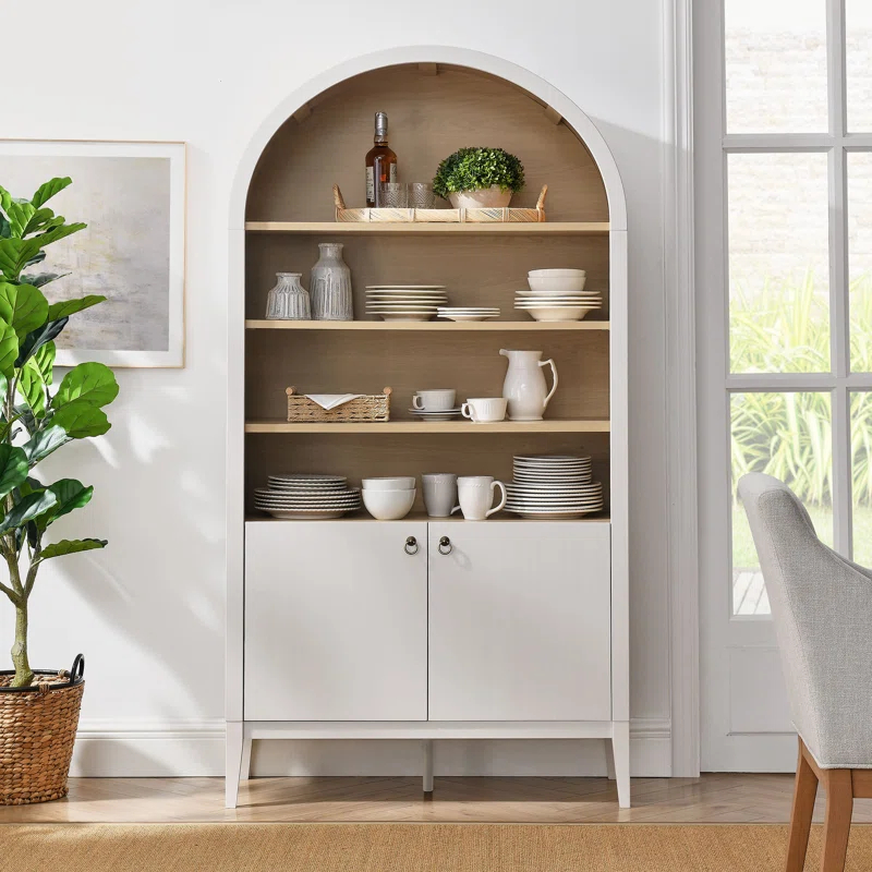 Modway Nolan 74" Tall Arched Storage Display Cabinet Bookshelf