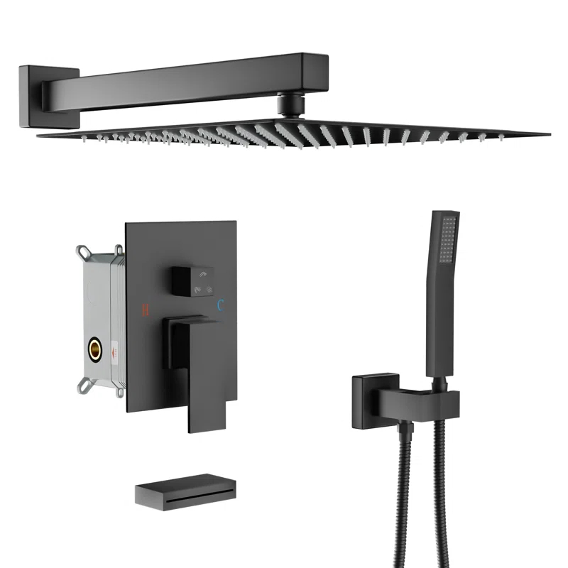 Kichae KE-KH-SLF16013-B 12 Inch Dual Shower Head Wall Mounted Shower System with Rough-In Valve