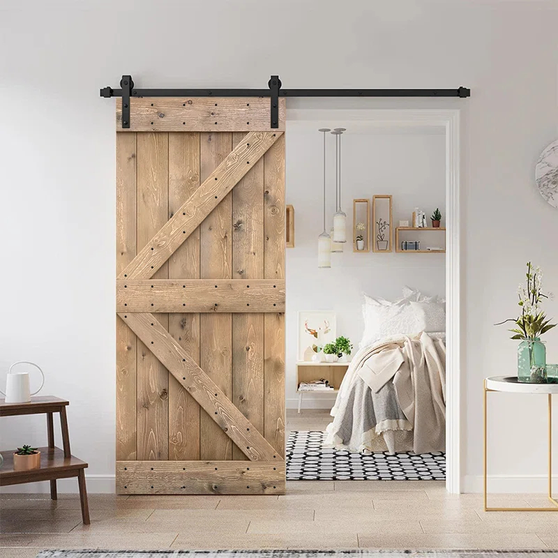Calhome 84'' Solid Wood Paneled Painted with Installation Hardware Kit Barn Door