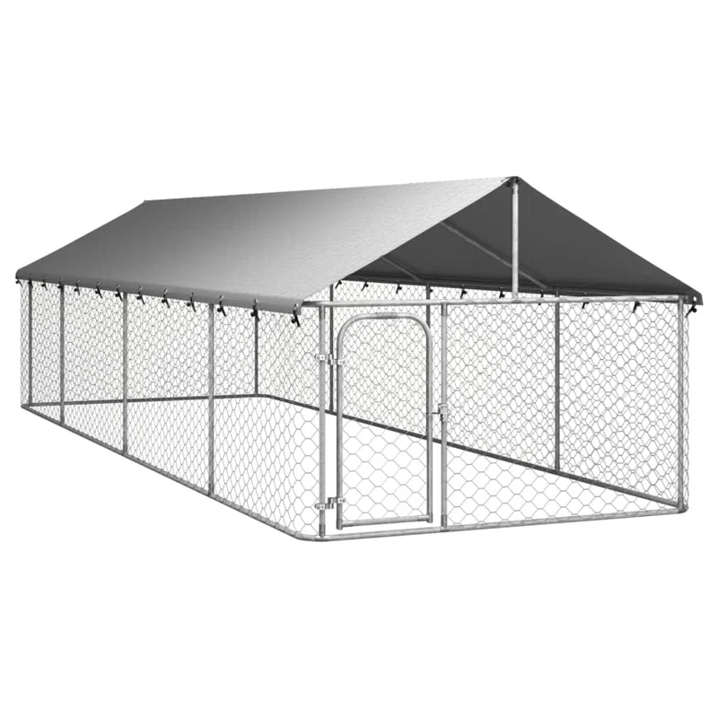 VidaXL 59.1'' H Galvanized Steel Yard Kennel With Door