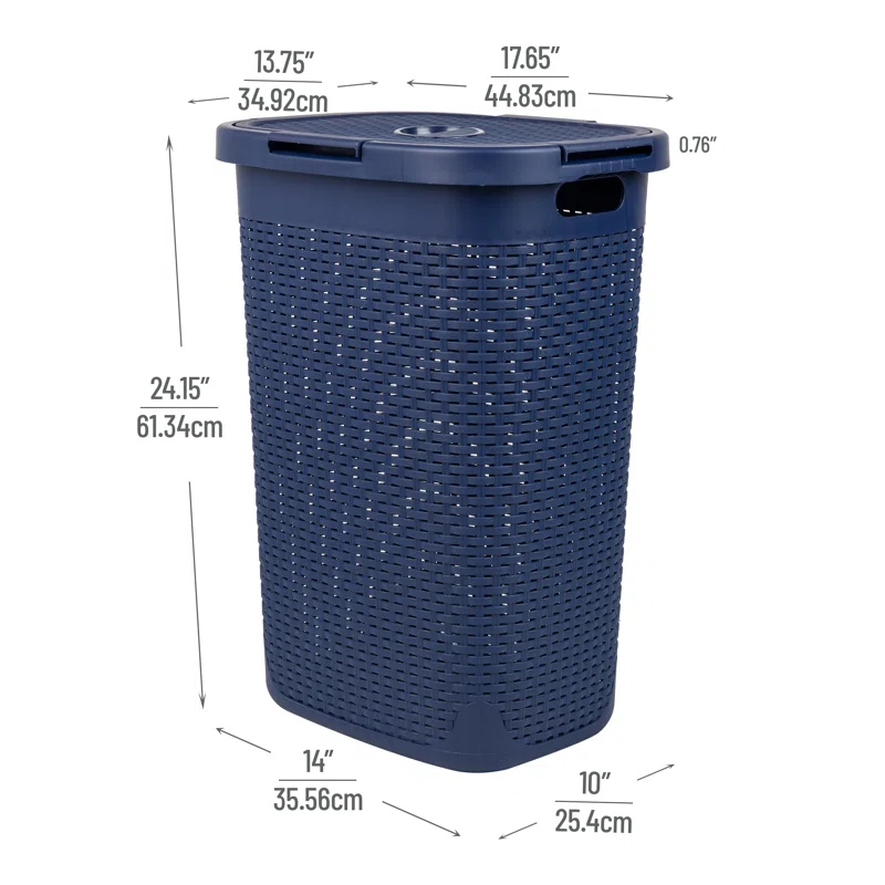 Mind Reader Mind Reader 40L Slim Laundry Hamper, Clothes Basket, Lid, Wicker Design, Plastic