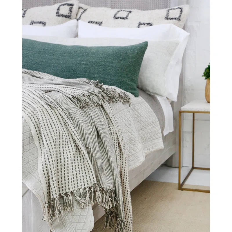Jagger Cotton Oversized Throw by Pom Pom at Home - Ivory and Moss
