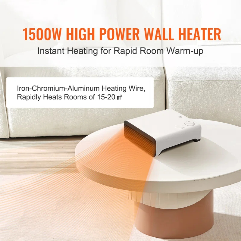 VEVOR 1500 Watt 250 BTU Electric Wall Mounted Space Heater with Adjustable Thermostat