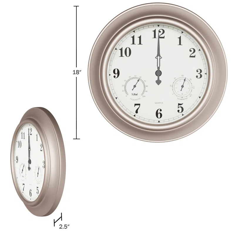 Pure Garden Indoor Outdoor Clock Thermometer Combo - 18-Inch Waterproof Outdoor Wall Clock with Temperature and Humidity by Pure Garden