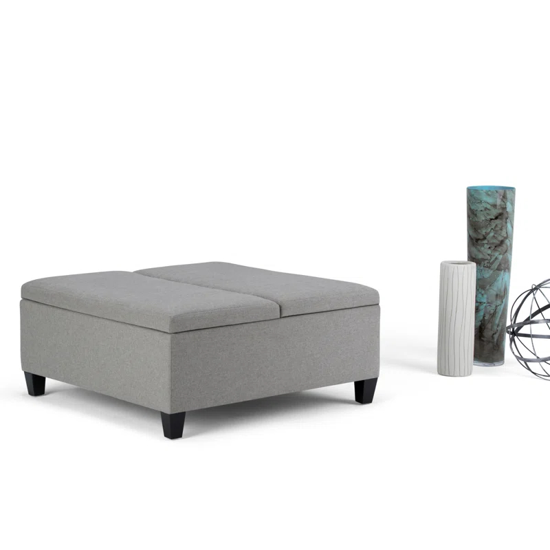 Simpli Home Ellis 36"W Upholstered Square Coffee Table Storage Ottoman with Split Lift Top & Reviews | Wayfair
