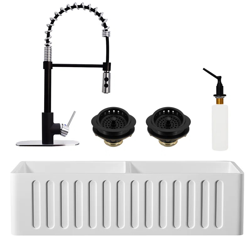 Westbrass BK236KS18-6220 36'' L Farmhouse / Apron Double Bowl Kitchen Sink