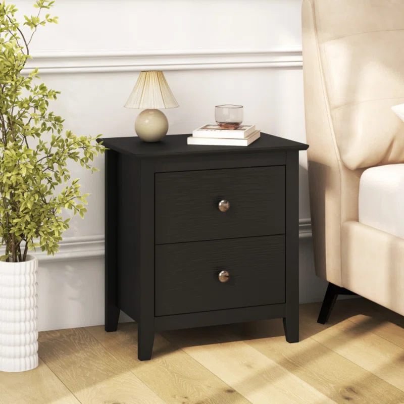 Latitude Run® Modern Nightstand with 2 Drawers for Small Spaces