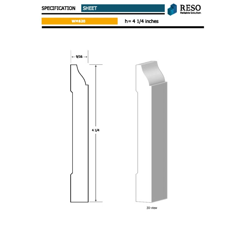 RESO 3.25'' H x 96'' W x 0.56'' D Primed Pine Finger-Joined Pine Wood Baseboard Molding 20-piece 160 ft. Total