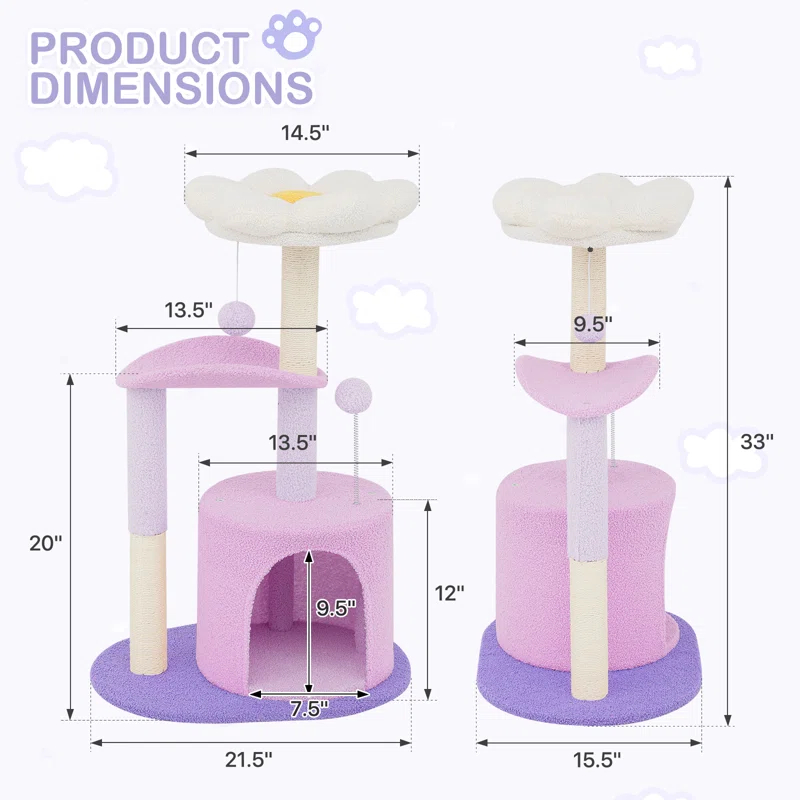 Ezelle Cat Tree Tower Cat Condo House with Sisal Scratching Posts, Flower Top Perch for Indoor Cats