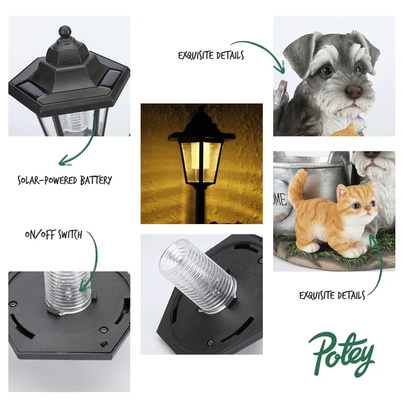Lights And Flowerpot Funny Garden Decor Housewarming Gifts Lights For Patio Yard, Balcony Decorations (Dog And Cat)