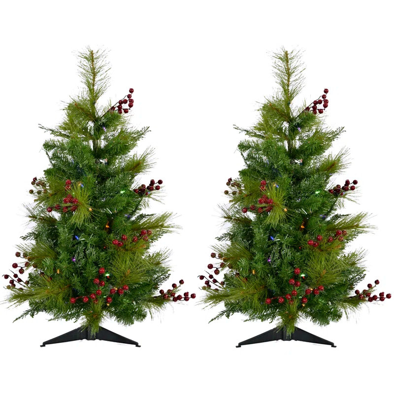 Fraser Hill Farm Homestead Newberry Pine Lighted Pine Christmas Tree (Set of 2)