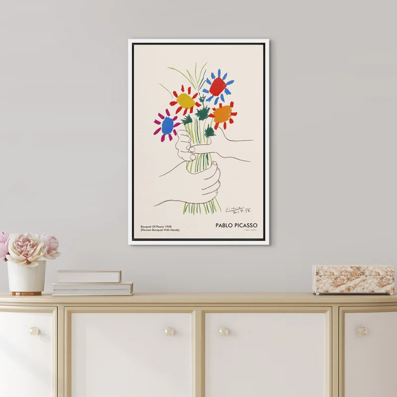 SIGNLEADER Bouquet of Peace (Flower Bouquet With Hands) Pablo Picasso Floral- Framed Canvas Print Wall Art Work