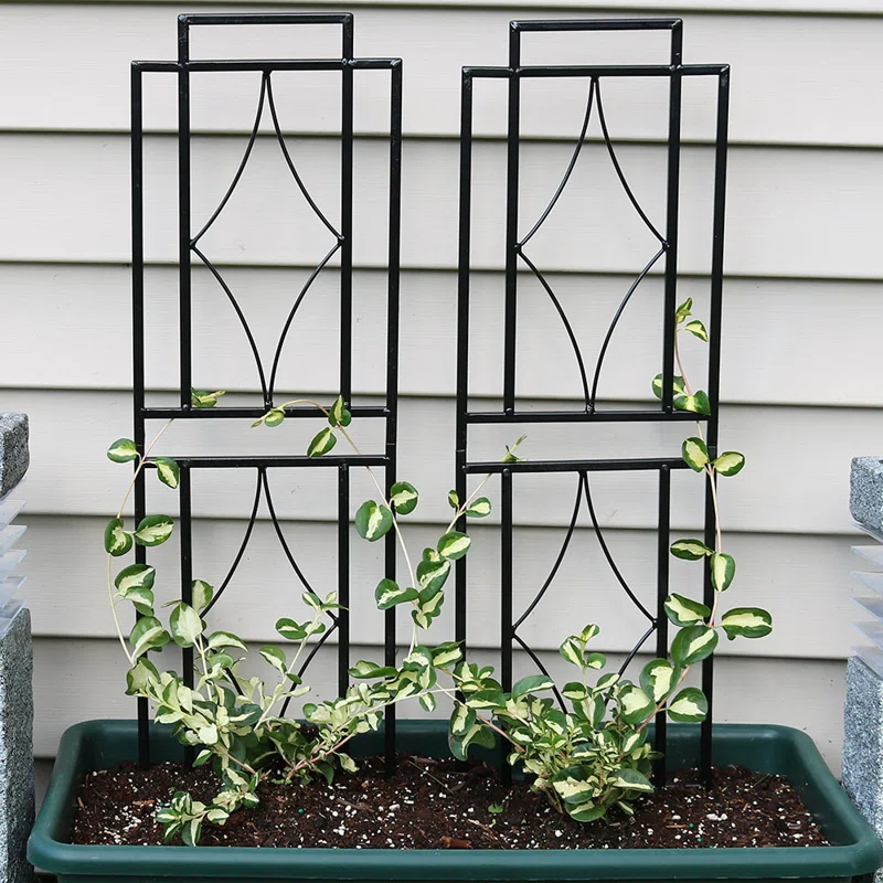 SunnyDaze Decor Contemporary 8" x 30" Black Steel Garden Trellis for Climbing Plants