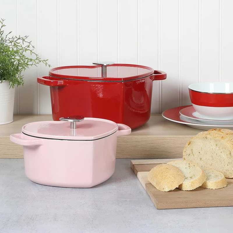 Martha Stewart Martha Stewart Heart Shape 2 QT Enamel Cast Iron Dutch Oven - Pink