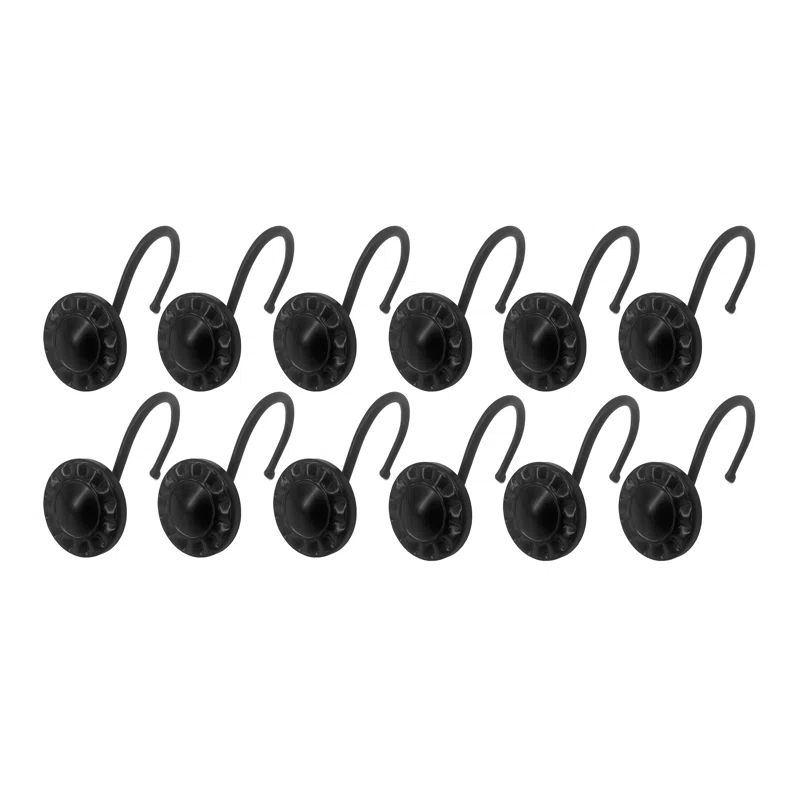 Home Mart Goods 12 Piece Set - Matte Black Heavy Duty Shower Curtain Hooks Rings Rustproof Metal